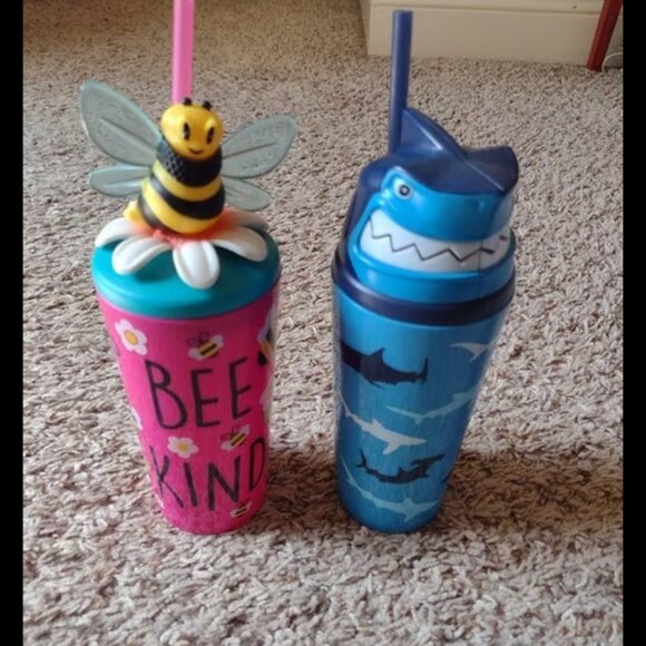 Lot of 2 screw top 20oz tumblers w/straws - Picture 1 of 3
